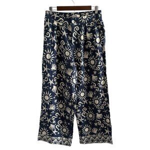 100% Linen Wide Leg Pants Sz Small Nautical Beach Pattern Sun Shells Cruise